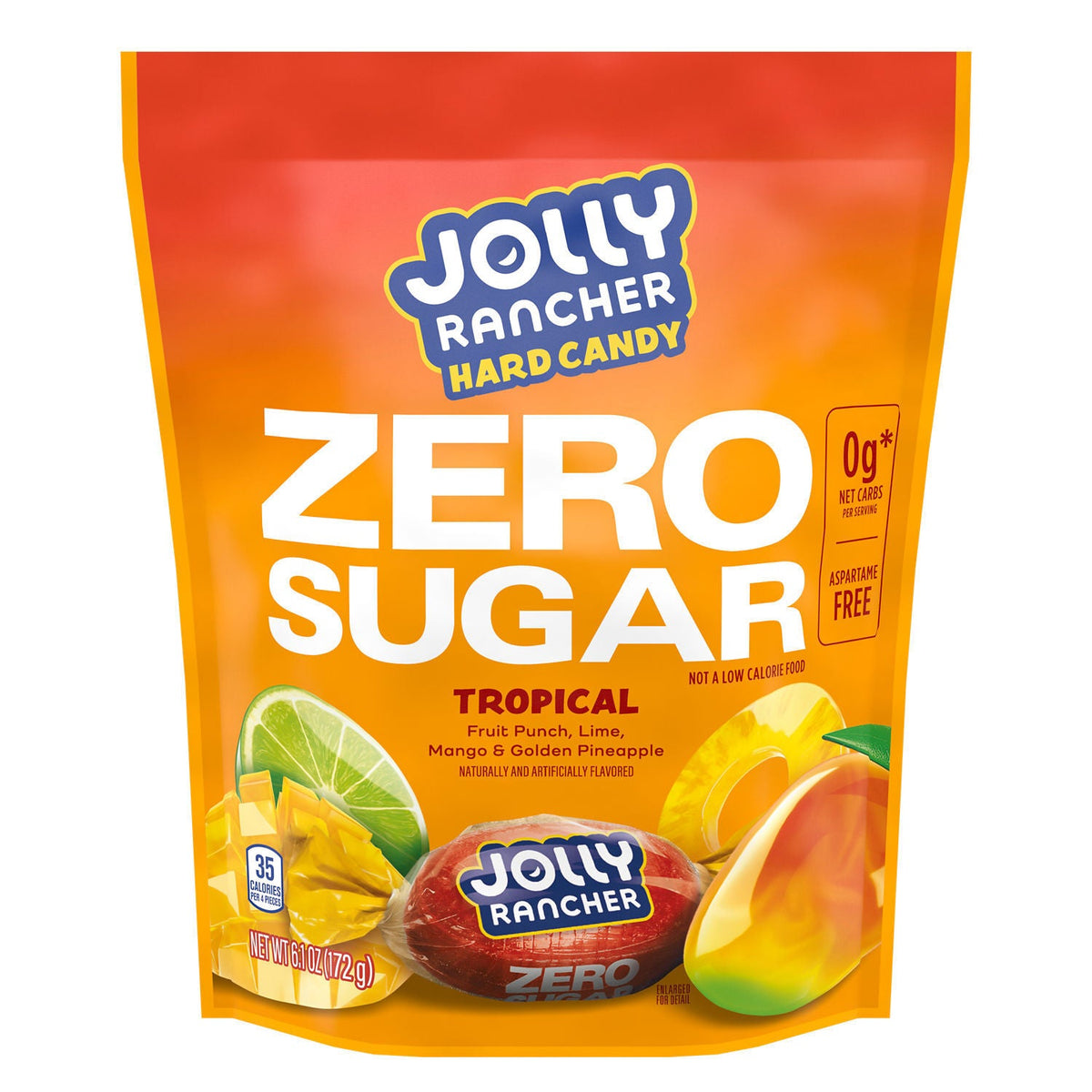 JOLLY RANCHER Zero Sugar Tropical Fruit Flavored Hard Candy Bag, 6.1 oz