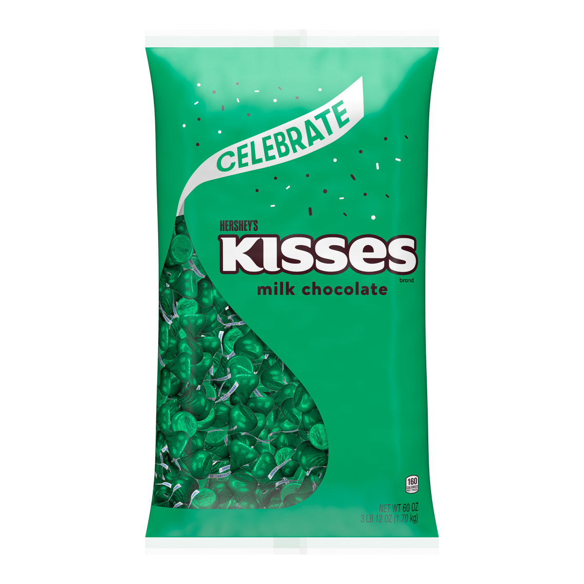 HERSHEY'S KISSES Dark Green Foils Milk Chocolate Candy Bulk Bag, 60 oz