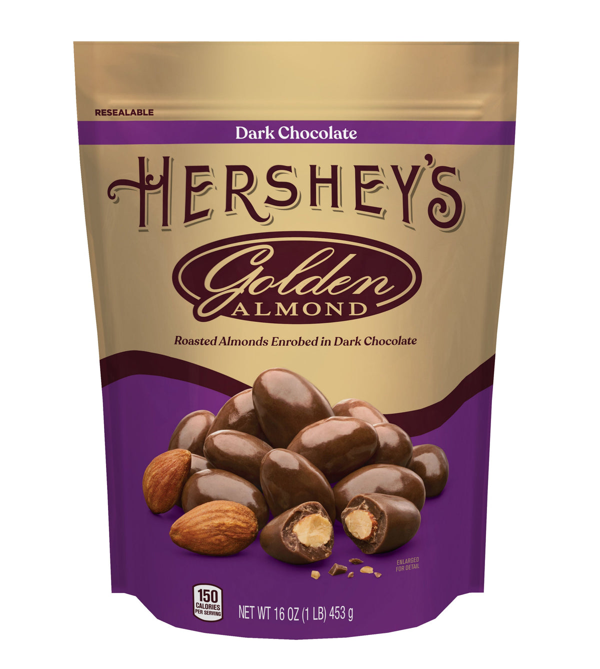 GOLDEN ALMOND Dark Chocolate Covered Almonds 16oz Pouch